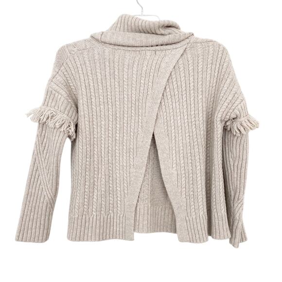 Artisan NY Wool Blend Tan Knit Turtleneck Sweater Fringe Sz M - Picture 3 of 6